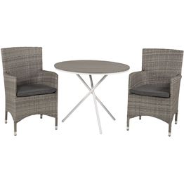Parvekeryhmä Venture Home, ø90cm harmaa-valkoinen Parma-pöytä + 2 harmaata Malin-tuolia