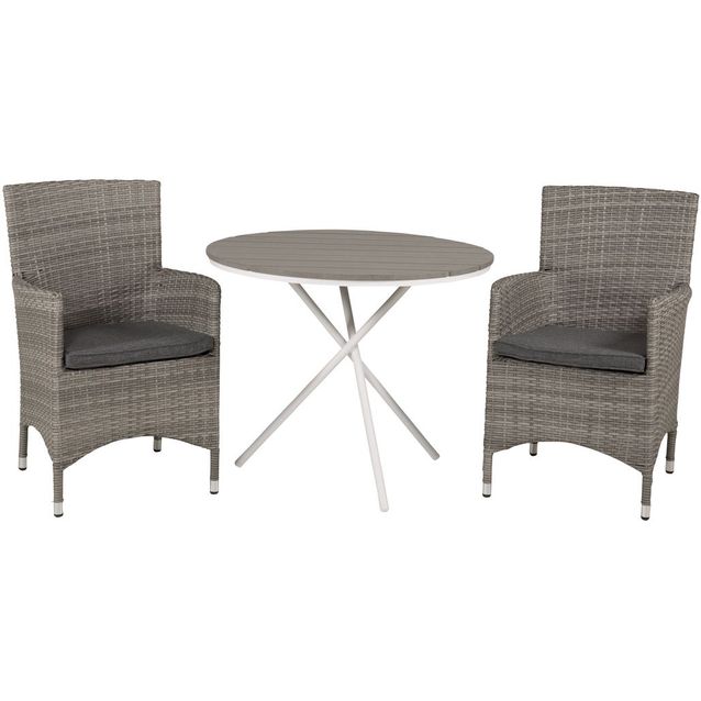 Parvekeryhmä Venture Home, ø90cm harmaa-valkoinen Parma-pöytä + 2 harmaata Malin-tuolia