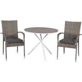 Parvekeryhmä Venture Home, ø90cm harmaa-valkoinen Parma-pöytä + 2 harmaata Anna-tuolia