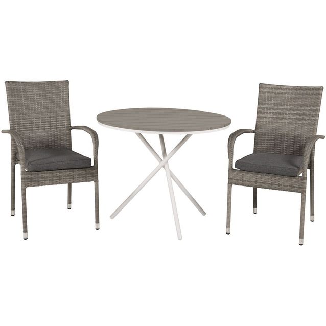 Parvekeryhmä Venture Home, ø90cm harmaa-valkoinen Parma-pöytä + 2 harmaata Anna-tuolia