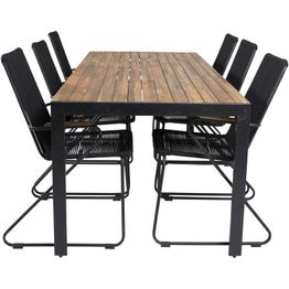 Ruokailuryhmä Venture Home, 205x90cm akaasia/musta Bois-pöytä + 6 Bois-tuolia