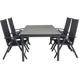 Ruokailuryhmä Venture Home, 160/240x100cm jatkettava harmaa/musta Levels-pöytä + 4 mustaa Break-säätötuolia