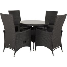 Ruokailuryhmä Venture Home, ø90cm musta Volta-pöytä + 4 mustaa Padova-säätötuolia