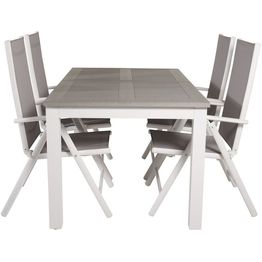 Ruokailuryhmä Venture Home, 160/240x90cm jatkettava harmaa/valkoinen Albany-pöytä + 4 harmaa/valkoista Break-säätötuolia