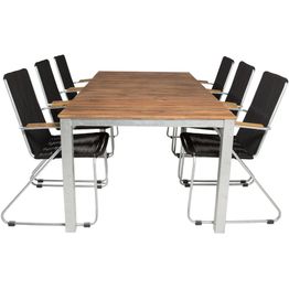 Ruokailuryhmä Venture Home, 200x100cm Zenia-pöytä + 6 Bois-tuolia