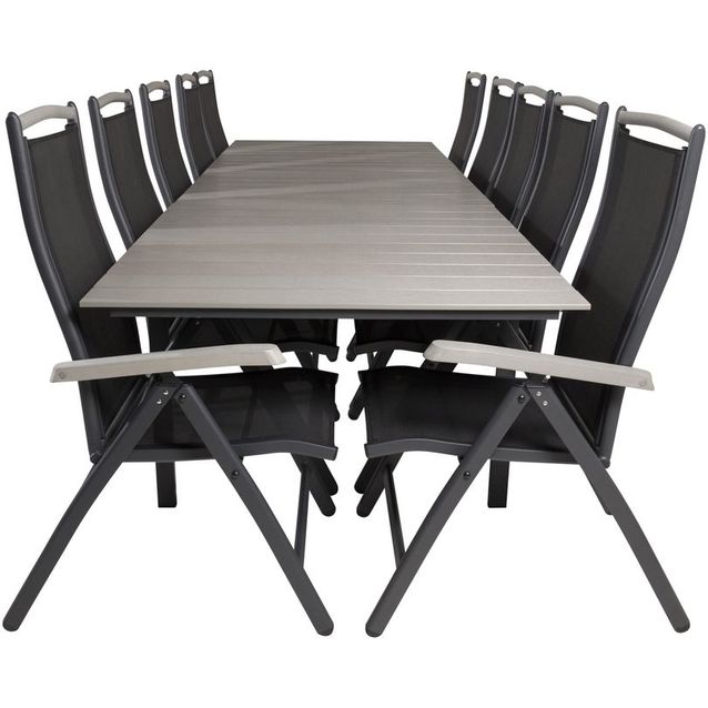 Ruokailuryhmä Venture Home, 229/310x100cm jatkettava Levels-pöytä + 10 Albany-säätötuolia