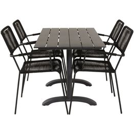 Ruokailuryhmä Venture Home, 120x70cm musta Denver-pöytä + 4 mustaa Lindos-tuolia, käsinojilla