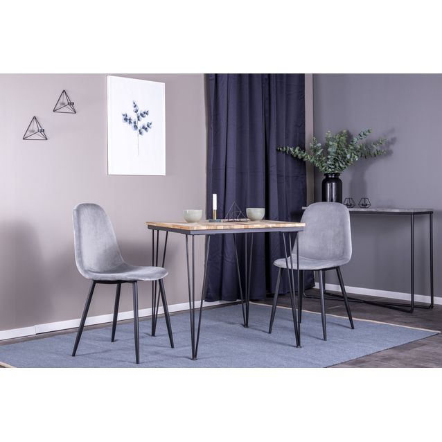 Ruokailuryhmä Venture Home, 80x80cm ruskea Bali-pöytä + 2 harmaata Polar-tuolia, sametti