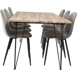 Ruokailuryhmä Venture Home, Bali-pöytä + 6 harmaata Polar Velvet -tuolia