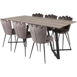 Ruokailuryhmä Venture Home, 180x90cm harmaa/musta Marina-pöytä+ 6 harmaata Limhamn Light -tuolia, sametti