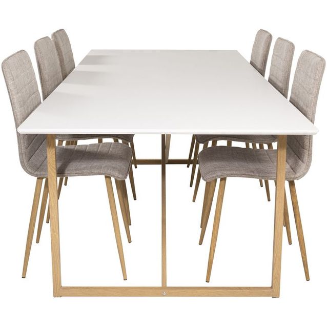 Ruokailuryhmä Venture Home, 240x100cm Palace-pöytä + 6 beigeä Windu Lyx -tuolia