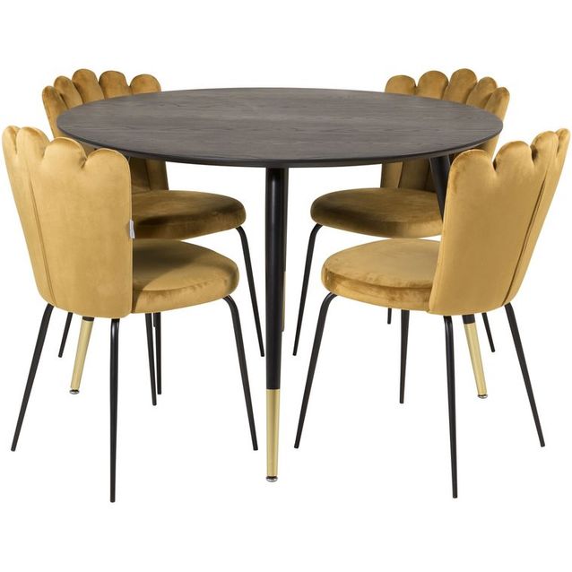 Ruokailuryhmä Venture Home, ⌀115cm musta Dipp-ruokapöytä + 4 Limhamn Light -tuolia