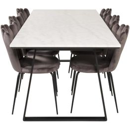 Ruokailuryhmä Venture Home, 200x90cm valkoinen Estelle-pöytä + 6 harmaata Limhamn-tuolia, sametti