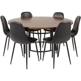 Ruokailuryhmä Venture Home, ⌀140cm ruskea Copenhagen-pöytä + 6 Polar PU -tuolia