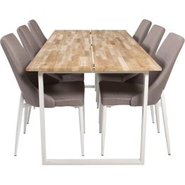 Ruokailuryhmä Venture Home, 200x90cm ruskea Cirebon-pöytä + 6 harmaata Leone-tuolia