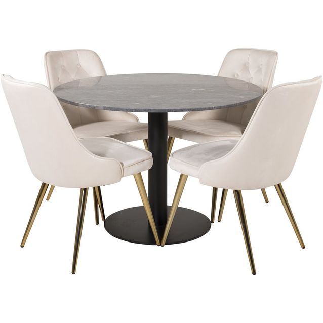 Ruokailuryhmä Venture Home, ø106cm musta Estelle-pöytä + 4 Velvet Deluxe-tuolia, sametti