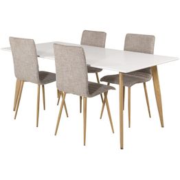Ruokailuryhmä Venture Home, 180x90cm valkoinen/ruskea Polar-pöytä + 4 vaaleanharmaata Windu Lyx -tuolia