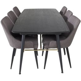 Ruokailuryhmä Venture Home, jatkettava, musta Gold-pöytä + 6 tummanharmaata Plaza-tuolia