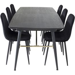Ruokailuryhmä Venture Home, jatkettava musta Gold-pöytä + 6 Polar Diamond -tuolia, sametti