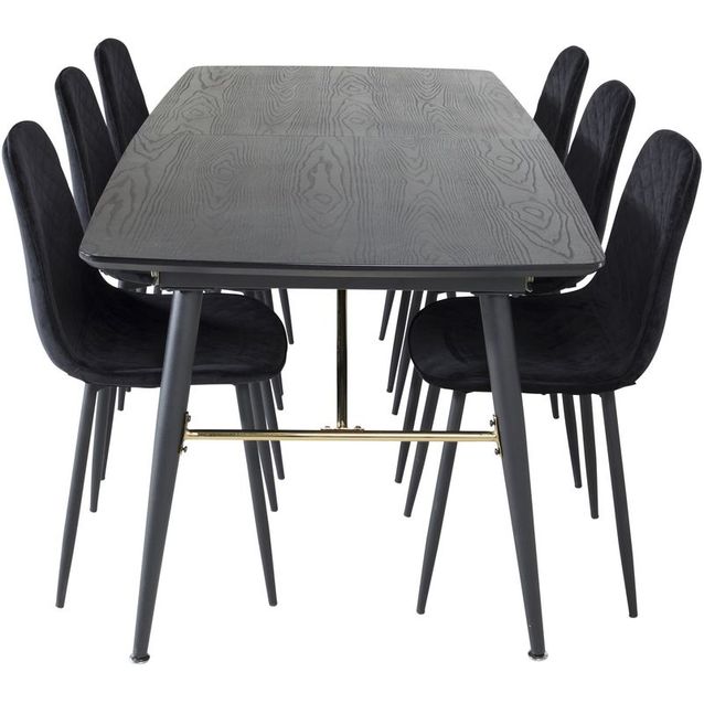 Ruokailuryhmä Venture Home, jatkettava musta Gold-pöytä + 6 Polar Diamond -tuolia, sametti