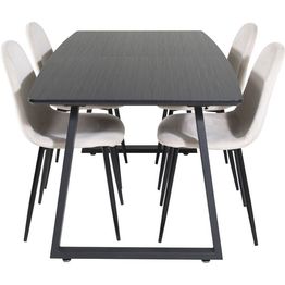 Ruokailuryhmä Venture Home, jatkettava musta Inca-pöytä + 4 Polar-tuolia, sametti