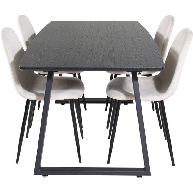 Ruokailuryhmä Venture Home, jatkettava musta Inca-pöytä + 4 Polar-tuolia, sametti