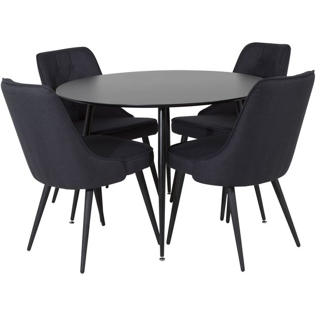 Ruokailuryhmä Venture Home, ⌀100cm Silar-pöytä + 4 mustaa Velvet Deluxe -tuolia