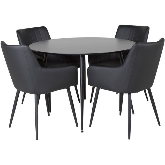Ruokailuryhmä Venture Home, ⌀100cm musta Silar-pöytä + 4 Comfort-tuolia