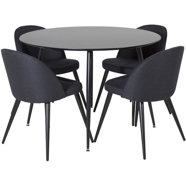 Ruokailuryhmä Venture Home, ⌀100cm musta Silar-pöytä + 4 mustaa Velvet-tuolia