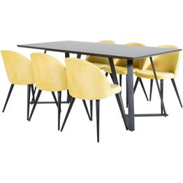 Ruokailuryhmä Venture Home, 180x90cm musta Marina-pöytä + 6 Velvet-tuolia