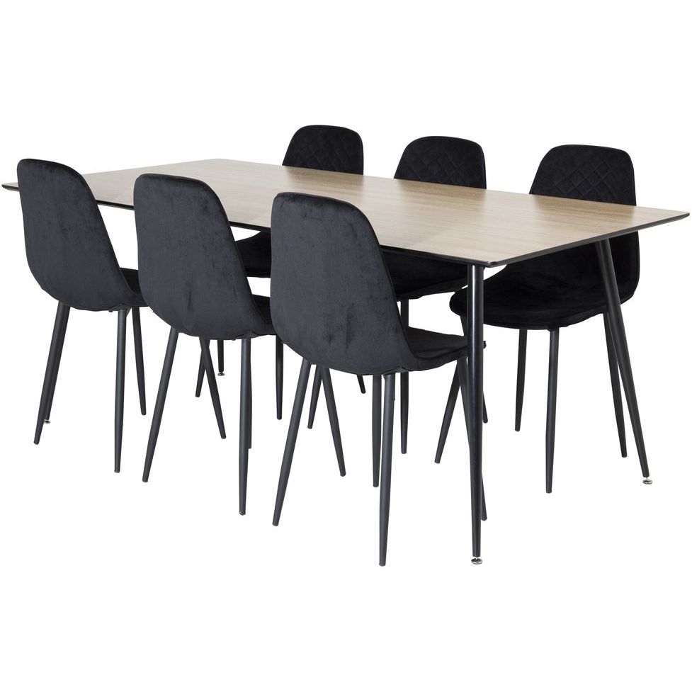 Ruokailuryhmä Venture Home, 180x90cm ruskea Silar-pöytä + 6 mustaa Polar Diamond -tuolia
