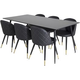 Ruokailuryhmä Venture Home, 180x90cm Silar-pöytä + 6 mustaa Velvet-tuolia, keinonahka
