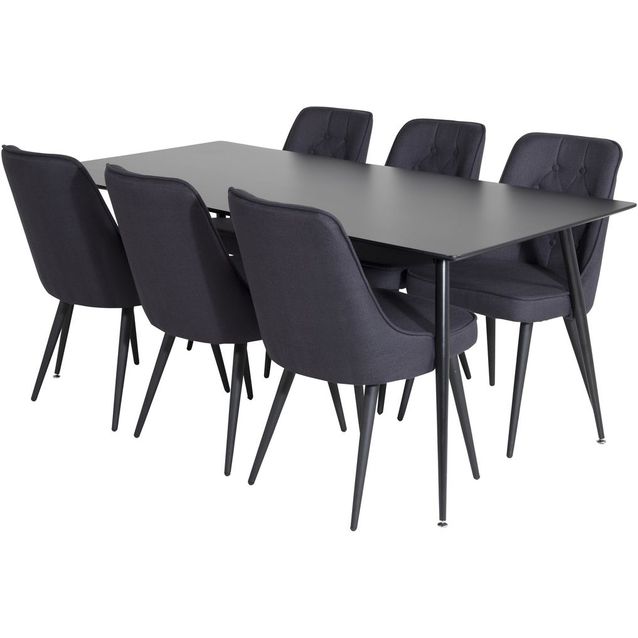 Ruokailuryhmä Venture Home, 180x90cm musta Silar-pöytä + 6 Velvet Deluxe -tuolia