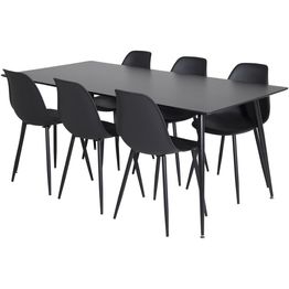 Ruokailuryhmä Venture Home, 180x90cm Silar-pöytä + 6 mustaa Polar Plastic-tuolia
