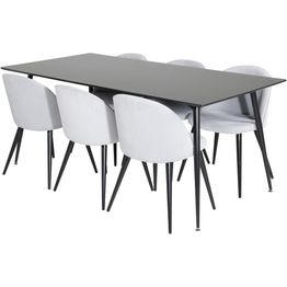 Ruokailuryhmä Venture Home, 180x90cm musta Silar-pöytä + 6 harmaata Velvet-tuolia, vakosametti