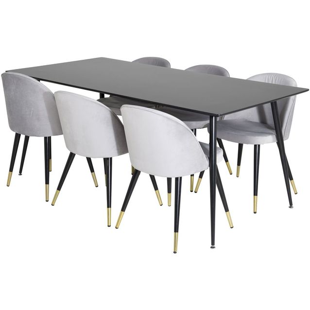 Ruokailuryhmä Venture Home, 180x90cm musta Silar-pöytä + 6 Velvet-tuolia, musta/messinki