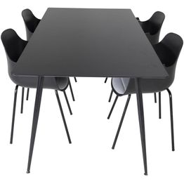 Ruokailuryhmä Venture Home, 180x90cm musta Silar-pöytä + 4 mustaa Comfort-tuolia, muovi