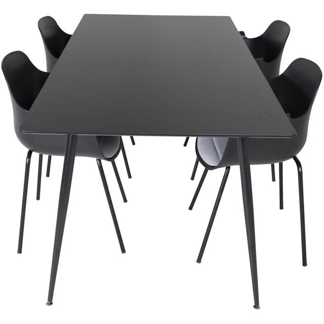 Ruokailuryhmä Venture Home, 180x90cm musta Silar-pöytä + 4 mustaa Comfort-tuolia, muovi