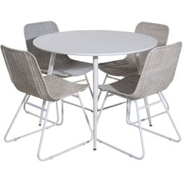 Ruokailuryhmä Venture Home, ⌀100cm Plaza-pöytä + 4 valkoista Cirebon-tuolia