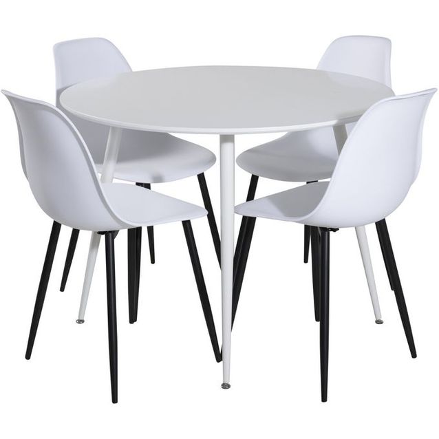 Ruokailuryhmä Venture Home, ⌀100cm valkoinen Plaza-pöytä + 4 valkoista Polar Plastic -tuolia