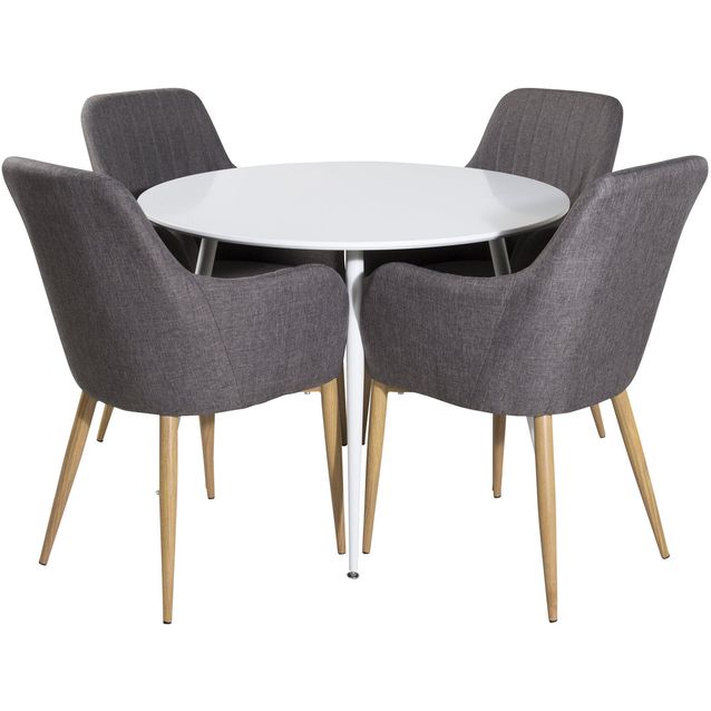 Pyöreä ruokailuryhmä Venture Home, Ø100cm Plaza-pöytä + 4 harmaata Comfort-tuolia, eri värejä