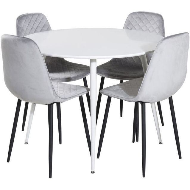 Ruokailuryhmä Venture Home, ⌀100cm valkoinen Plaza-pöytä + 4 harmaata Polar Diamond -tuolia