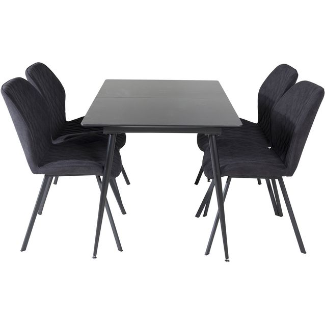 Jatkettava ruokailuryhmä Venture Home, 120/160x80cm Silar-pöytä + 4 mustaa Gemma-tuolia