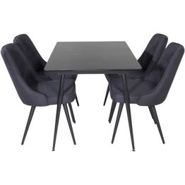Jatkettava ruokailuryhmä Venture Home, 120/160x80cm Silar-pöytä + 4 mustaa Velvet Deluxe-tuolia