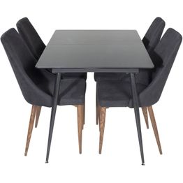 Jatkettava ruokailuryhmä Venture Home, 120/160x80cm Silar-pöytä + 4 mustaa Leone-tuolia