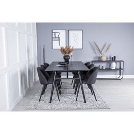 Ruokailuryhmä Venture Home, Sleek-ruokapöytä + 6 mustaa Velvet-tuolia