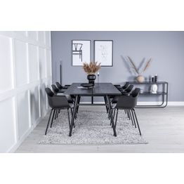 Ruokailuryhmä Venture Home, 190x95cm Sleek-ruokapöytä + 6 mustaa Comfort Plastic -tuolia