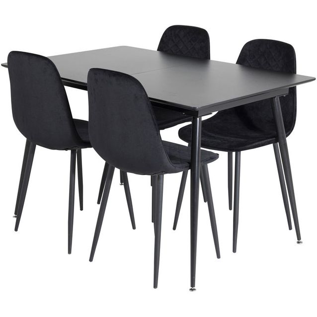 Ruokailuryhmä Venture Home, jatkettava Silar-ruokapöytä + 4 mustaa Polar Diamond -tuolia, sametti