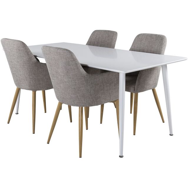 Ruokailuryhmä Venture Home, 180x90cm valkoinen Polar-pöytä + 4 vaaleanharmaata Comfort-tuolia