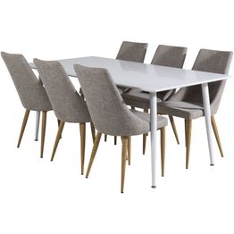 Ruokailuryhmä Venture Home, 180x90cm valkoinen Polar-pöytä + 6 vaaleanharmaata Leone-tuolia